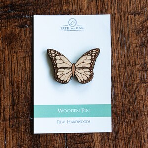 Fairycore White Butterfly Pin, Wood pin in enamel pin style, cottagecore brooch, image 7