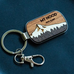 Mountain Keychain, Mt Hood Oregon, Wood and Metal Keychain, Pnw Gifts, Oregon Gifts, Portland Gifts