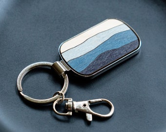 Blue Mountains Wood and Metal Keychain, Mountain Keychain