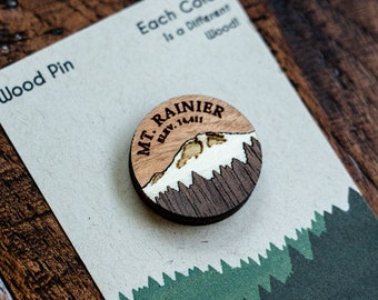 Mt Rainier Pin, Wood Pin Washington state gift, Seattle Gifts