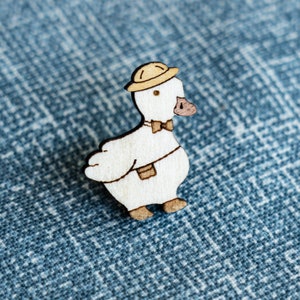 Cute Duck Wood Pin, Wooden brooch, lapel pin duck gift, funny animal pin in enamel pin style image 4