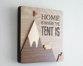 Camping in Tent Wood Art, Camping Gift, Personalized backpacking  and hiking gift decor, Lasercut wood art, Wood mountain art