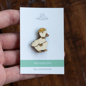 Cute Duck Wood Pin, Wooden brooch, lapel pin duck gift, funny animal pin in enamel pin style image 3