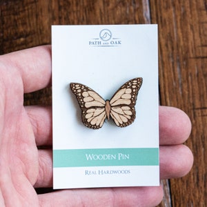 Fairycore White Butterfly Pin, Wood pin in enamel pin style, cottagecore brooch, image 3