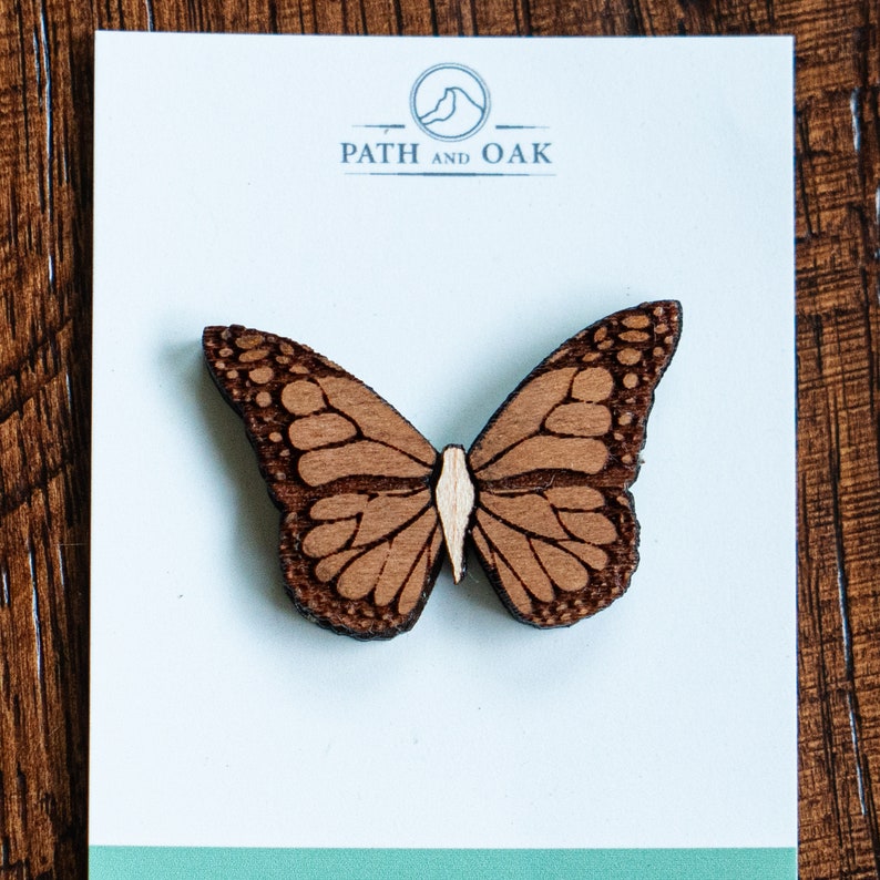 Cute Monarch Butterfly Pin, Wood pin in enamel pin style, cottagecore brooch, fairycore pin image 4