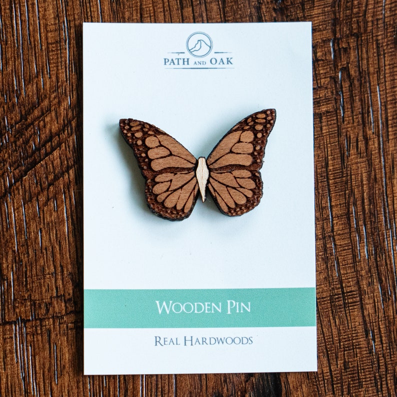 Cute Monarch Butterfly Pin, Wood pin in enamel pin style, cottagecore brooch, fairycore pin image 8