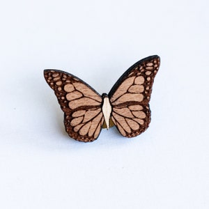 Cute Monarch Butterfly Pin, Wood pin in enamel pin style, cottagecore brooch, fairycore pin image 1