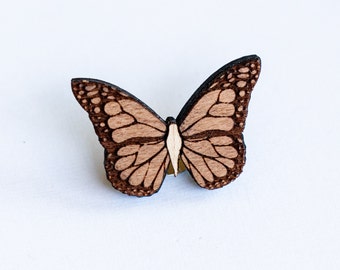 Cute Monarch Butterfly Pin, Wood pin in enamel pin style, cottagecore brooch, fairycore pin