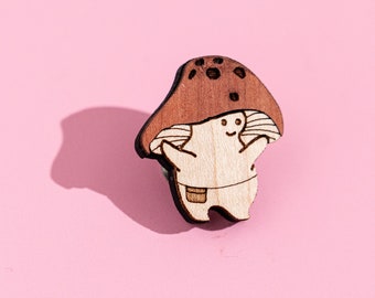 Cute Mushroom Pin, Wood Mushie cottagecore Pin. Cottage aesthetic pin,