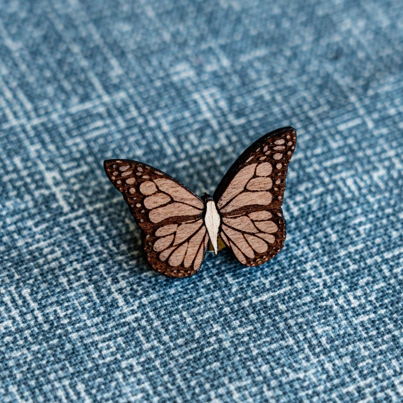 Cute Monarch Butterfly Pin, Wood pin in enamel pin style, cottagecore brooch, fairycore pin image 9