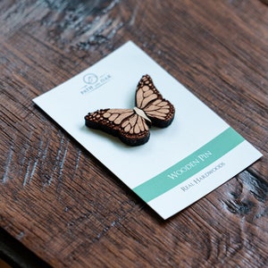 Cute Monarch Butterfly Pin, Wood pin in enamel pin style, cottagecore brooch, fairycore pin image 5