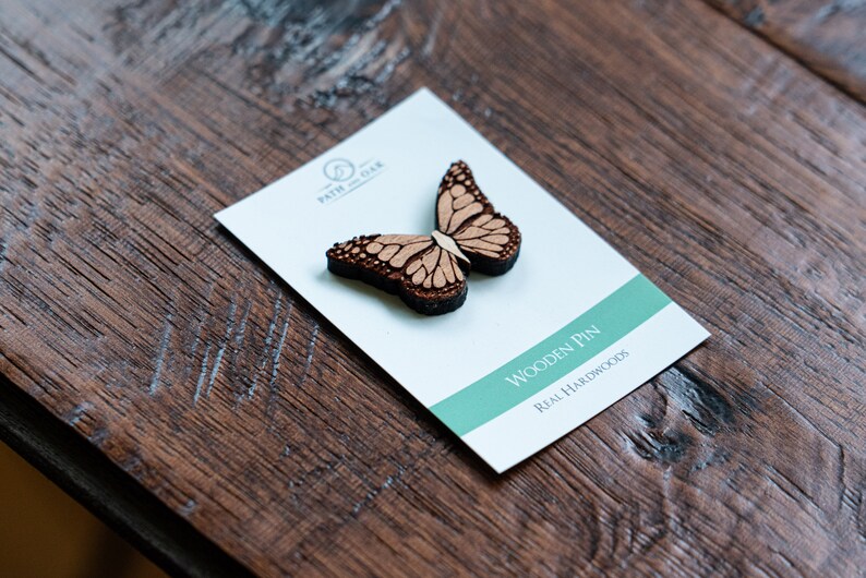 Cute Monarch Butterfly Pin, Wood pin in enamel pin style, cottagecore brooch, fairycore pin image 5