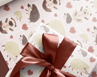 Hedgehog Wapping Paper - Gift Wrap - Presents - Gifts - Anniversary  - Valentine's Day - Mother's Day - Woodland Creatures - Wrapping & Tags