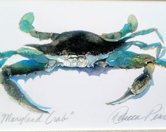 Maryland Crab- Rebecca Pearl blue crab giclee print, signed