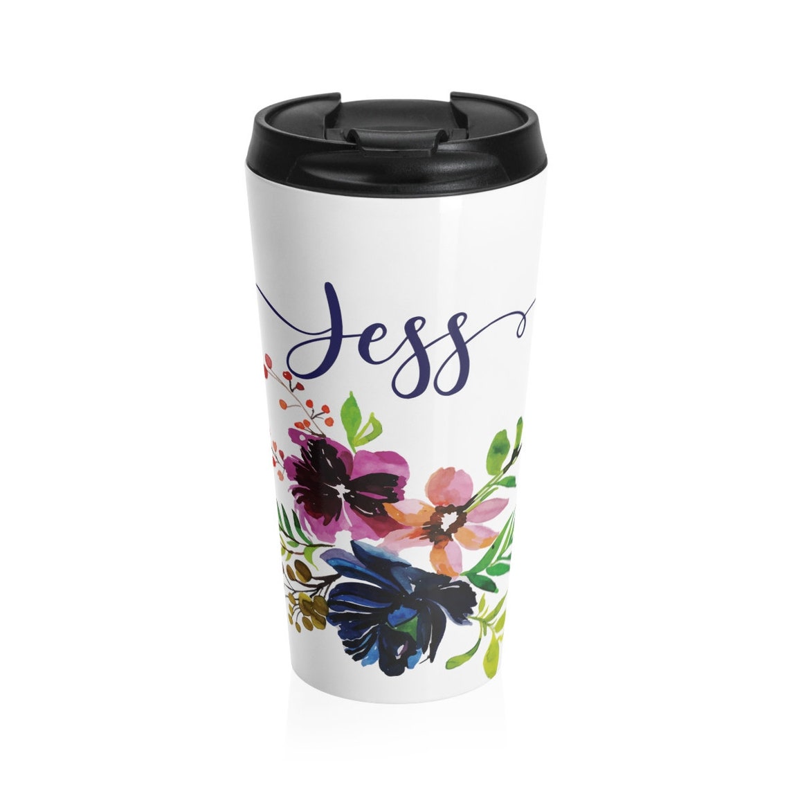 15 oz Travel Mug Floral Stainless Steel With Name Or Text Etsy