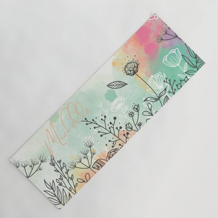 Yoga Mat Stylish Floral Fitness Mat Personalized With Name Etsy