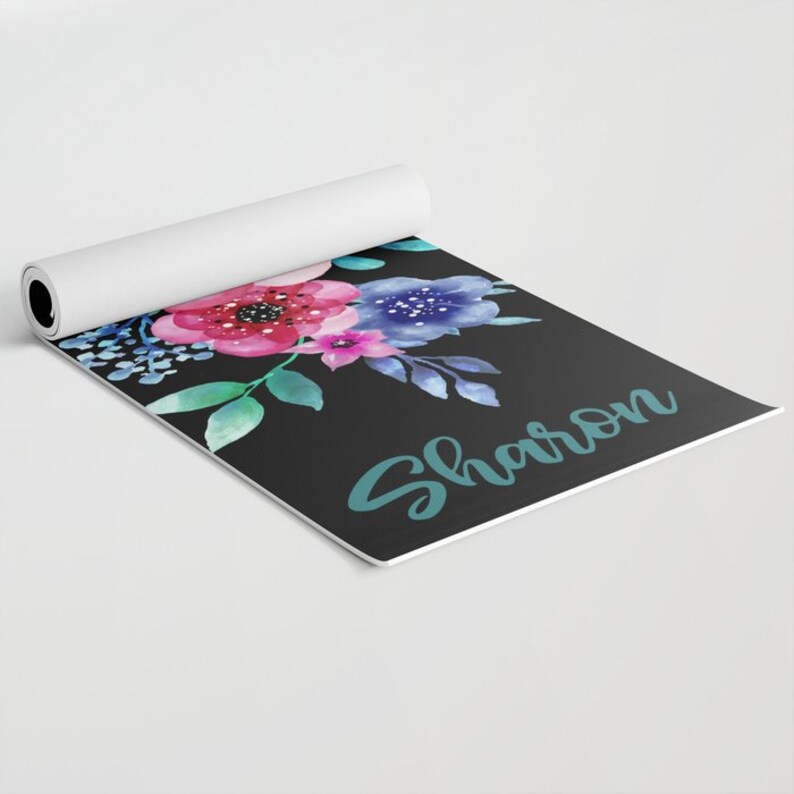 Yoga Mat Stylish Floral Fitness Mat Personalized With Name Etsy