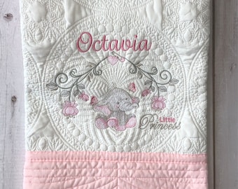 Personalised Heirloom baby quilt for girl, Baby shower gift for girl, Baby keepsake gift from nanna, newborn gift from aunt, Nursery quilt,