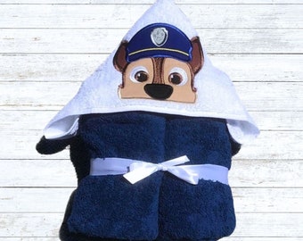 Paw Patrol Chase Hooded Towel: Embroidered Police Dog Bath Wrap