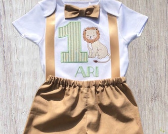 Personalised jungle first birthday outfit boy, zoo birthday outfit, lion 1st birthday outfit for baby, safari cake smash outfit,