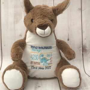 Personalised baby gift, Kangaroo, embroidered teddy bear, newborn baby gift, customised plush toy, birth announcement teddy, birthday bear