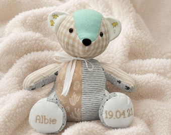 Personalized Memory Bear: Baby Clothing Keepsake, Weighted Teddy, Bereavement Gift, Newborn Remembrance
