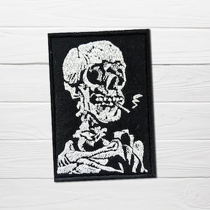 parche de calavera humeante, hierro bordado en parche, parche de moral, parche de airsoft, parche de gancho y bucle
