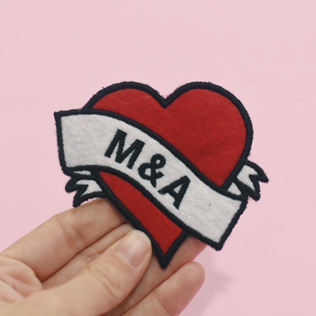 Custom Embroidered Heart Patch With Initials or Name Patch Etsy