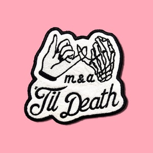 Custom Skeleton hand patch with initials, patch for bridal denim jacket,couple patches,love patch, till death wedding patch, pinky promise