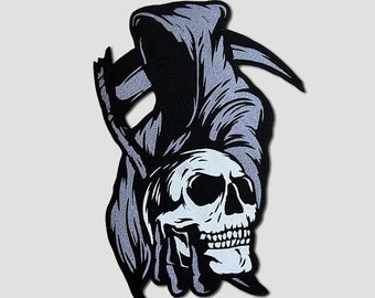 Grim Reaper Embroidered Backpatch, Skull Biker Patch