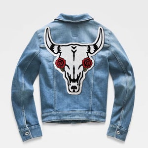 Large Bull Skull Embroidered Patch,  Iron On Patch, Embroidered Patch, Backpatch,  Applique Patch, Patch for Bridal Jacket, wedding clothing