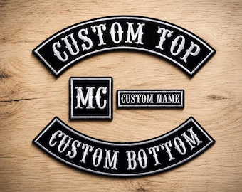 Custom Biker Rocker Patch Set - Large Motorcycle Vest Back Patches, Embroidered MC Rockers Sew-On Iron-On, Custom Name Tags