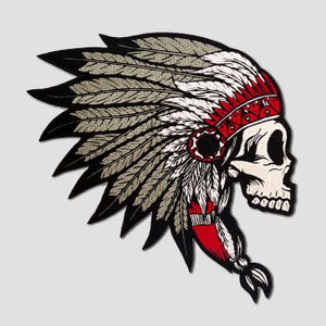 Indian Skull Large Embroidered Patch Iron On Patch, Backpatch, Large patch for biker vest