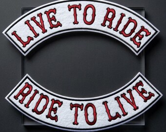 Live to Ride Embroidered Rocker Patch Set, Biker Jacket Vest Back Patch