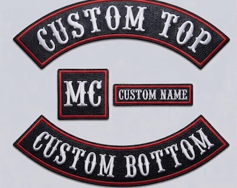 Custom Embroidered Leather Rocker Patches, Motorcycle Biker MC Vest Banners