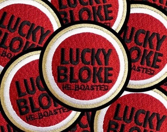 Lucky Bloke, He Boasted Iron-On patch,  embroidered patch, wedding favors, gift for the groom, bridal jacket, valentines day, save the date