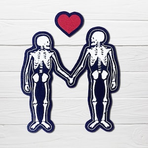 skeleton couple iron on patch, patch for couples, patch for bride, gift for couple, patch for bridal jacket