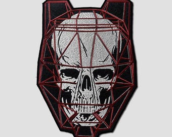 Groß Geometrische Schädel Gestickt Aufnäher, Biker Applikation