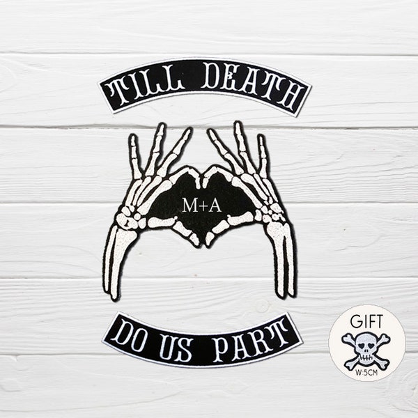 Custom Skeleton hand patch with banner, patch for bridal denim jacket,couple patches,love patch, customised wedding patch,backpatch, iron-on