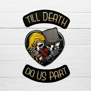 Couple Skeleton heart patch with till death banner, patch for bridal denim jacket,couple patches,love patch, wedding patch, backpatch