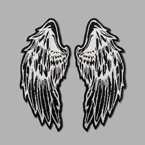 Geborduurde vleugelpatches (paar) - zwart, goud of brons - gotische engelenvleugels voor spijkerjassen, bikervesten