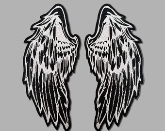Embroidered Angel Wing Patches – Gothic Biker Jacket Appliques (Pair)