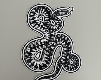 Large Black and White Snake Back Patch Iron On Sew On