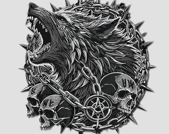 Wolf Skull Embroidered Patch – Gothic Norse Viking Design