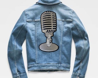 Vintage Microphone Embroidered Patch, Iron On or Sew On, Backpatch