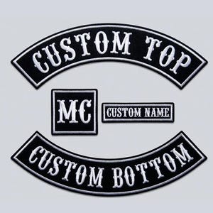 Set di toppe personalizzate per motociclisti, rocker per club motociclistici, toppa posteriore termoadesiva, rocker personalizzati, striscioni personalizzati, striscioni superiori e inferiori