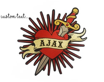 Bestickter Herz Schwert Patch, Retro Aufnäher