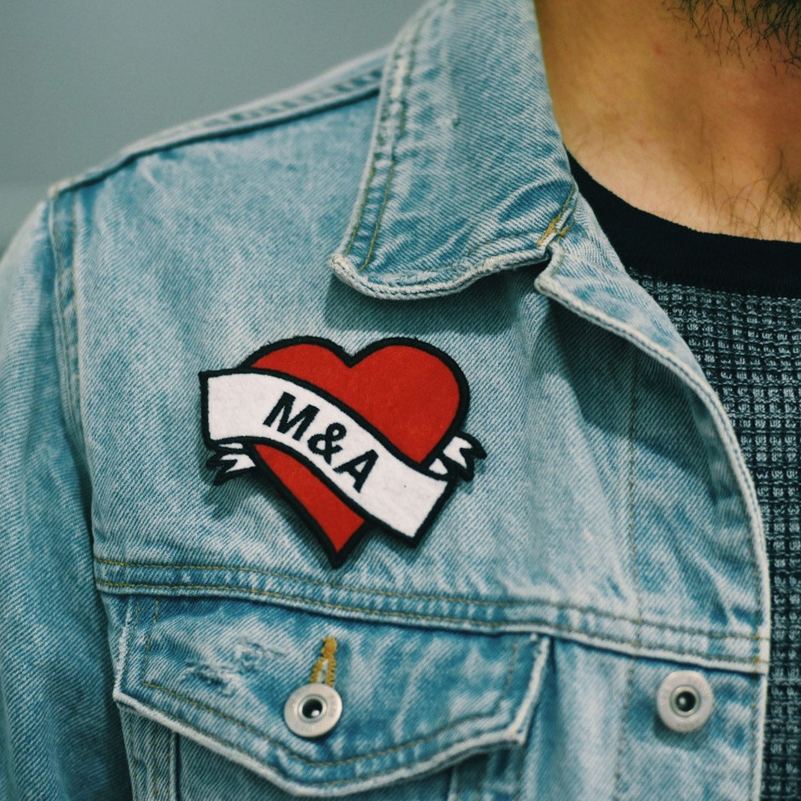 Custom Embroidered Heart Patch With Initials or Name Patch Etsy