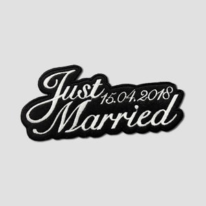 Custom Just Married Embroidered Patch with Custom Text, Iron on Patch, Backpatch, Patch for bridal jacket, couple patches