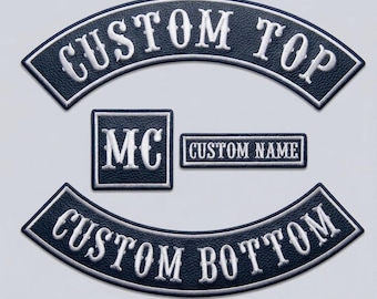 Custom Embroidered Leather Rocker Patches, Motorcycle Biker MC Vest Banners